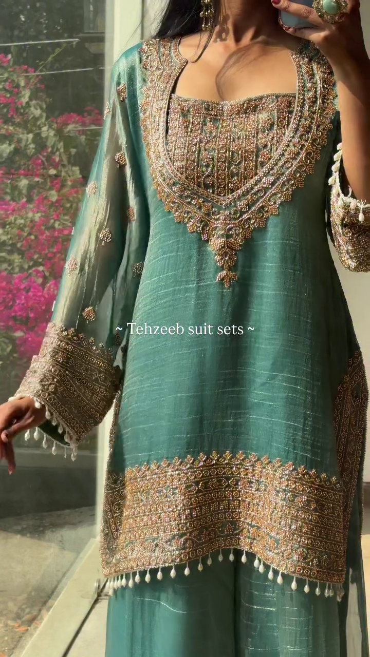 Women’s Luxury Embroidered Pakistani Suit Set | Elegant Festive & Party Wear Ethnic Outfit with Palazzo for Women