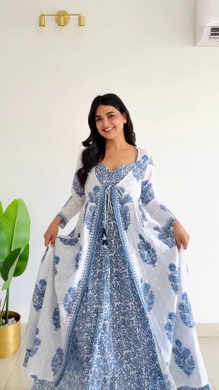 💙 Royal Blue Blossom Designer Anarkali Gown for Women 💙